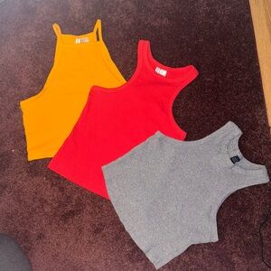 Red, orange, and gray racerback tank top set